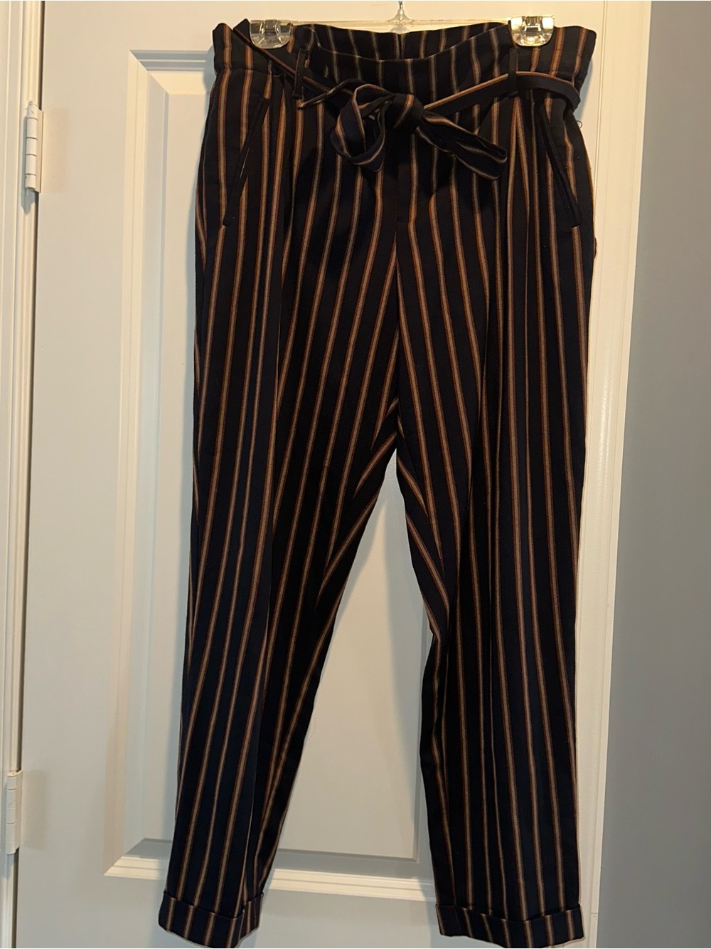 Zara Paper Bag Waist Striped Professional Pants - Size Large